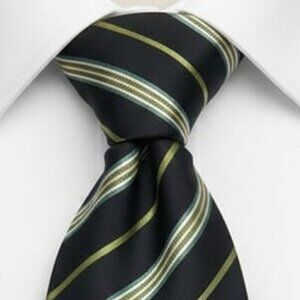Geoffrey Beene Silk Tie Striped Geometric Black Green Formal Dress